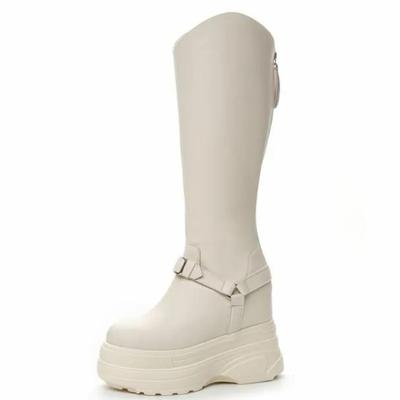 Mode 11CM Neue Mikrofaserleder Damenmode Herbst Kniehohe Stiefel Lässige Stiefeletten Klobiger Sneaker Frühling Puck Plateauschuhe