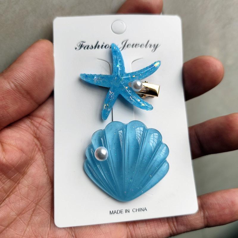 

Dopamine Mint Green Starfish Shell Hair Clip Sweet Side Bangs Seaside Photography Accessory