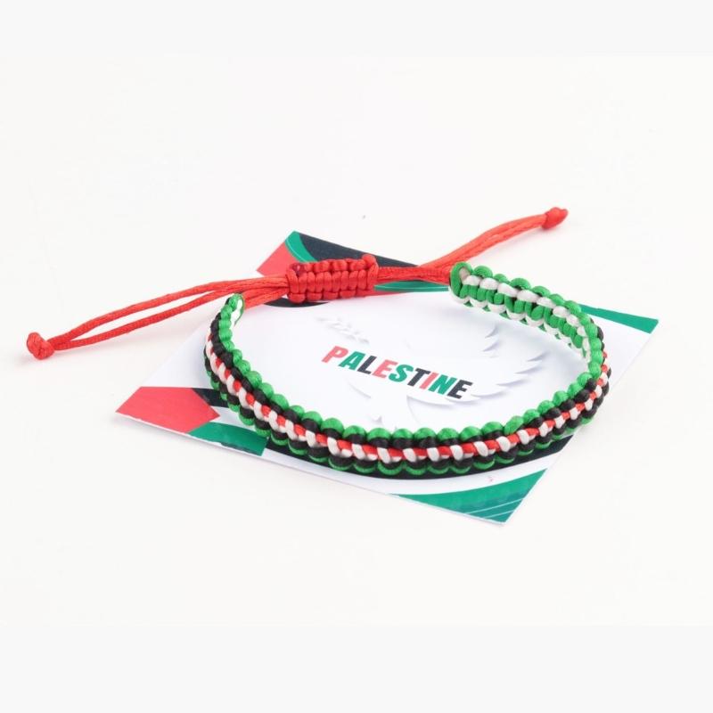 Adjustable Palestinian Woven Bracelet Palestinian Flag Handcrafted Bracelet Statement Hand String Braided Rope Bangle