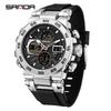 SANDA 6312 New Steel Strip Sports Watch Dual Display Dual Movement 5ATM Waterproof Multi functional Men's Electronic Watch-1