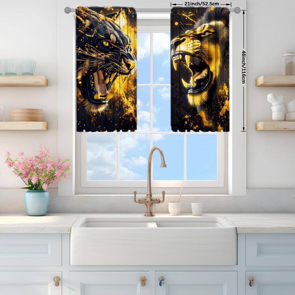 2pcs Domineering Golden Tiger Leopard Animal-themed Curtains   Semi-black-up Curtains   Suitable for Decorating Various Room Types