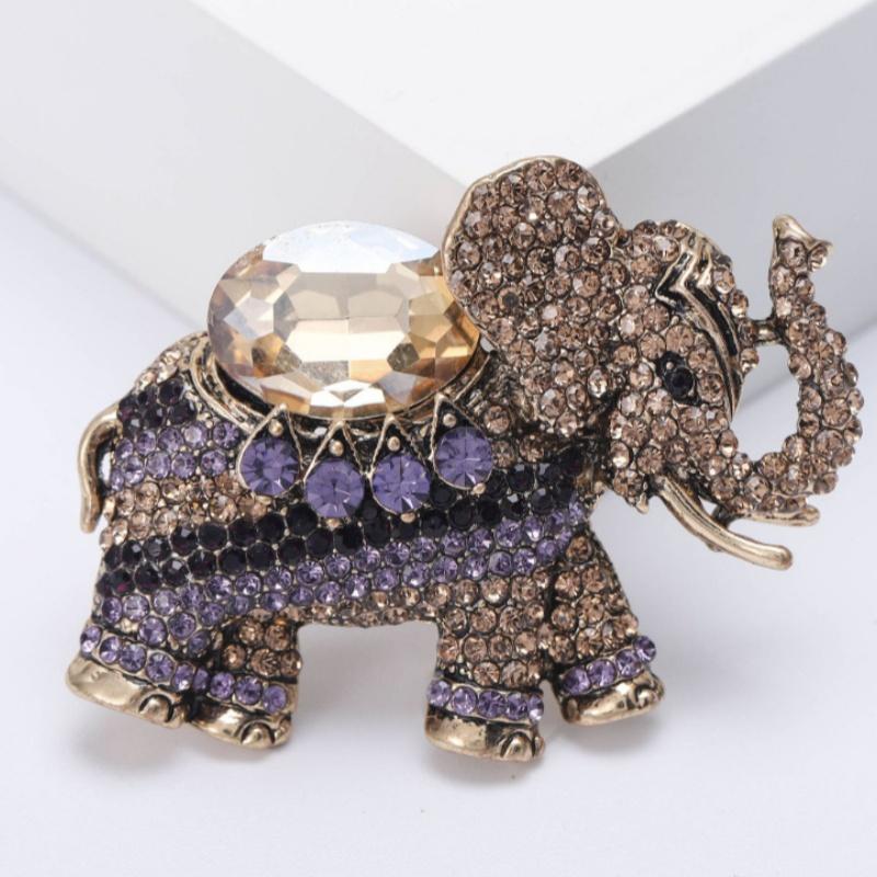Luxury Rhinestone Elephant Brooches For Women Unisex Enamel Animal Pins Office Party Friend Fashion Gifts Jewelry Accessories