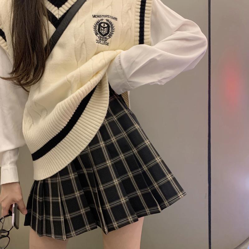 Preppy Style Knit Sweater Vest Women Spring Autumn Niche Loose Cardigan Waistcoat Layering Top