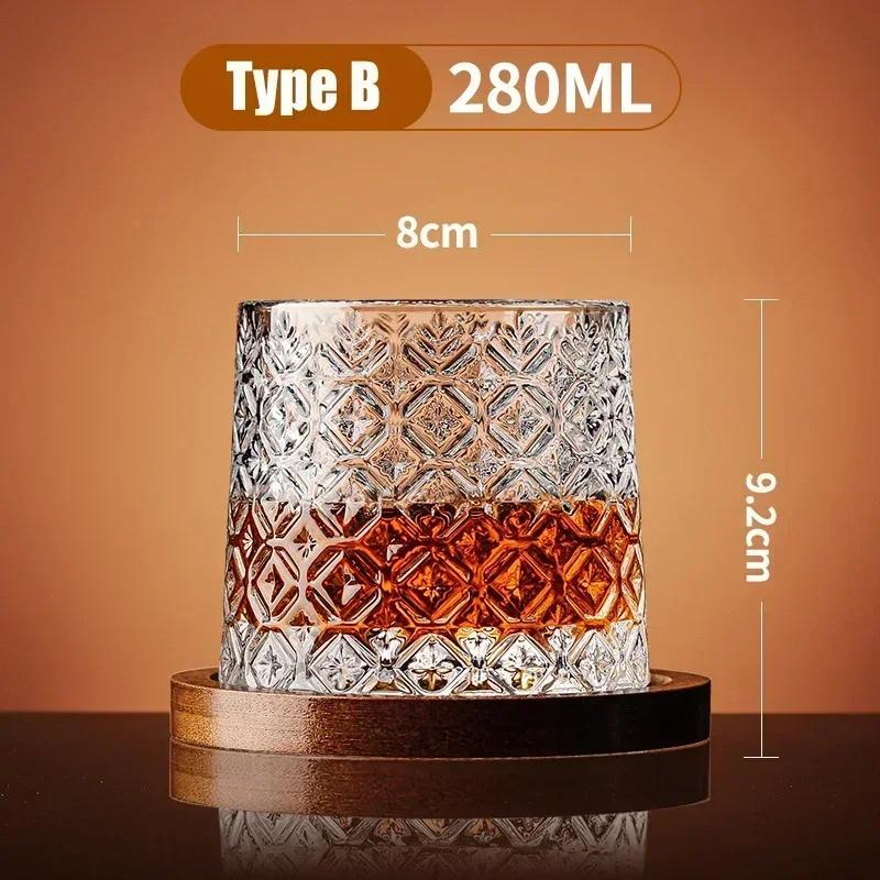 Tumbler Whiskey Glass with Base Crystal Whiskey Glasses Retro Rotating Spinning Wine Brandy Glass Cup Drinkware for Bar Home 280ml
