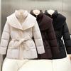 Stand-up collar fashion cotton-padded coat for women's medium and long winter new waist and thin lace-up cotton-padded coat