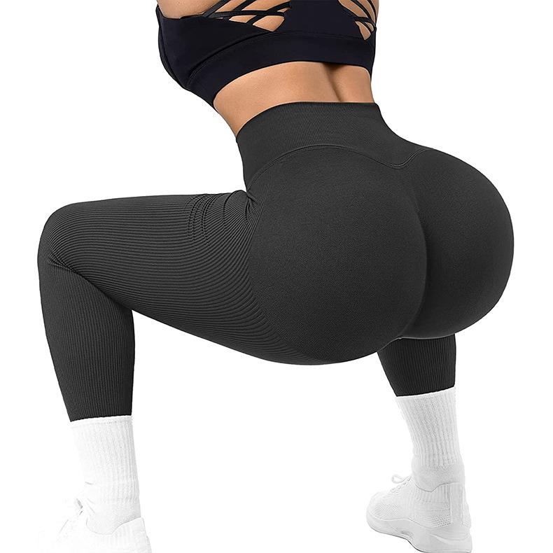 Ribbed High Waist Fitness Yoga Pants - Women's Slimming Tights