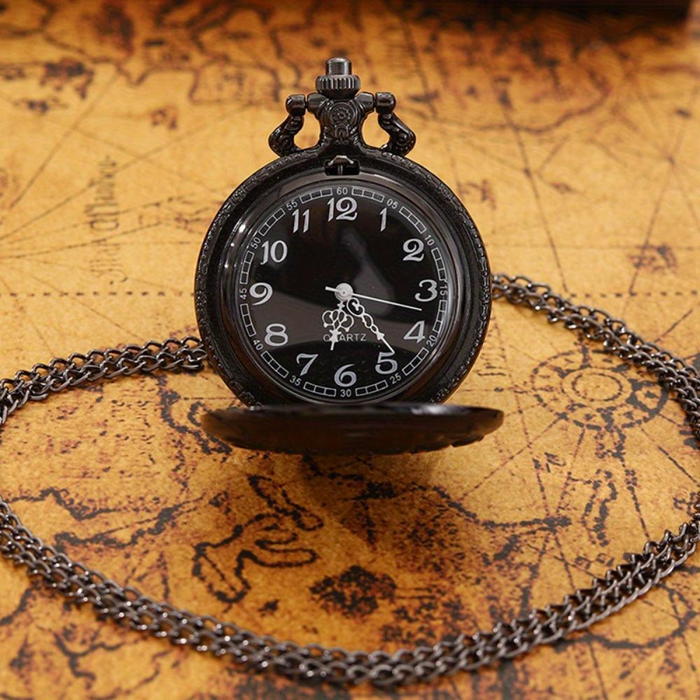 2pcs/set, Men's Pocket Watches, Antique Pocket Watch 'Grandpa' Vintage Quartz Punk Necklace Pendant Alloy Watch Art Collection Gifts.