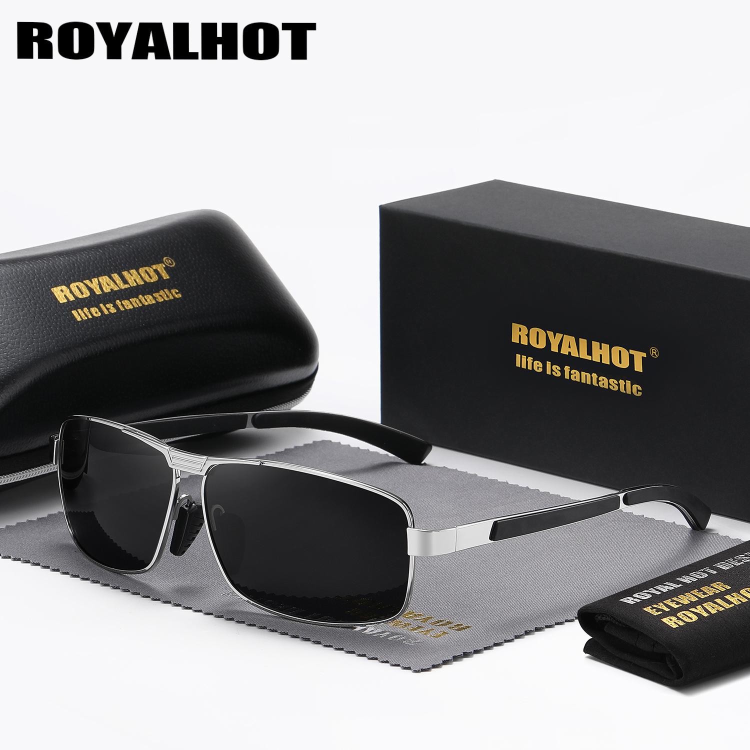 

RoyalHot мужские и женские поляризационные солнцезащитные очки в прямоугольной оправе из сплава, солнцезащитные очки для вождения, оттенки Óculos, мужские серебряный