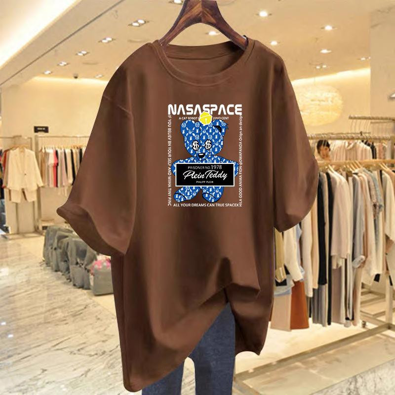 

Large size cotton printed t-shirt women s summer 2025 new loose white top bottoming shirt XXXL