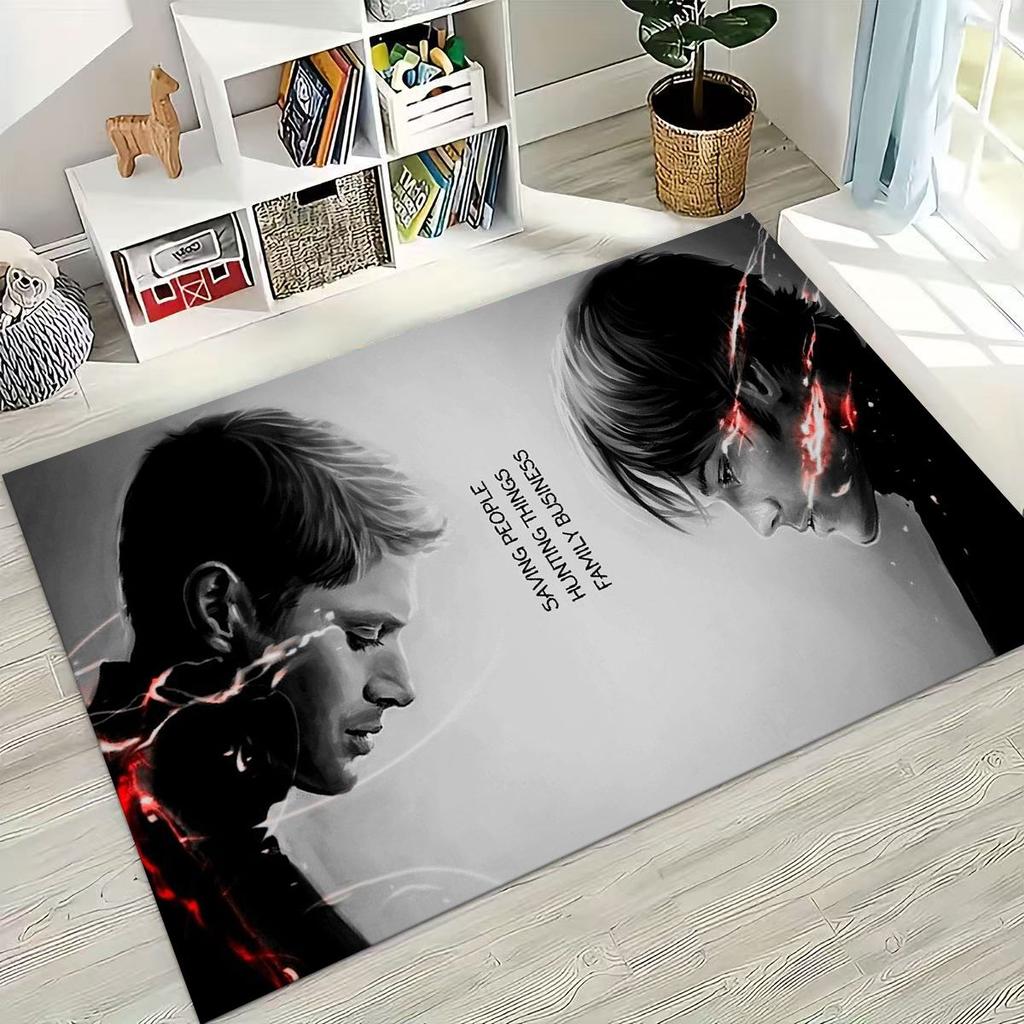 Tapete SPN Supernatural Dean Sam Winchester Castiel para Quarto Sala Sofá Casa Capacho Decoração, Tapete de Chão Grande Antiderrapante para Crianças