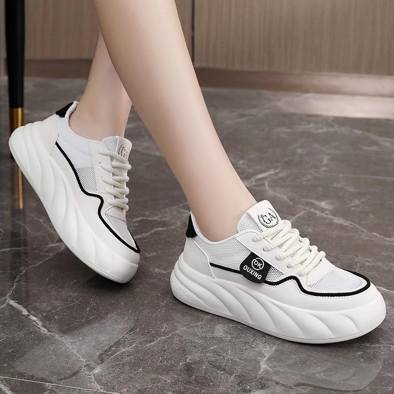 Little White Shoes Women's Spring and Autumn Mesh Breathable Sports Shoes Thin Platform Casual Board Shoes