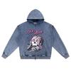 DTG print Knitted Denim Zip-Up Hoodie Feel Alive Brother Print Zipper Hoodies  