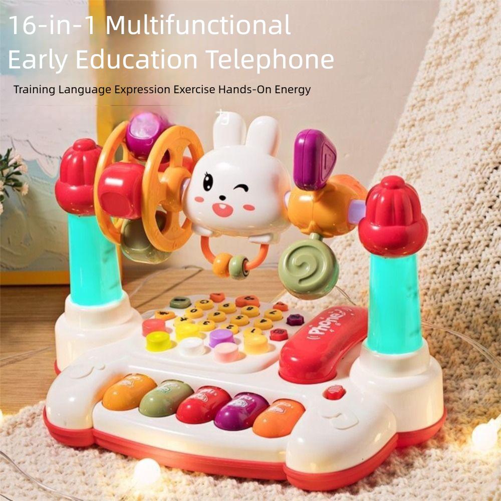 

16 In 1 Educational Music Toy Rabbit Baby Piano Toys Cute Rotating Music Piano Keyboard Toddlers Battery-powered червоний