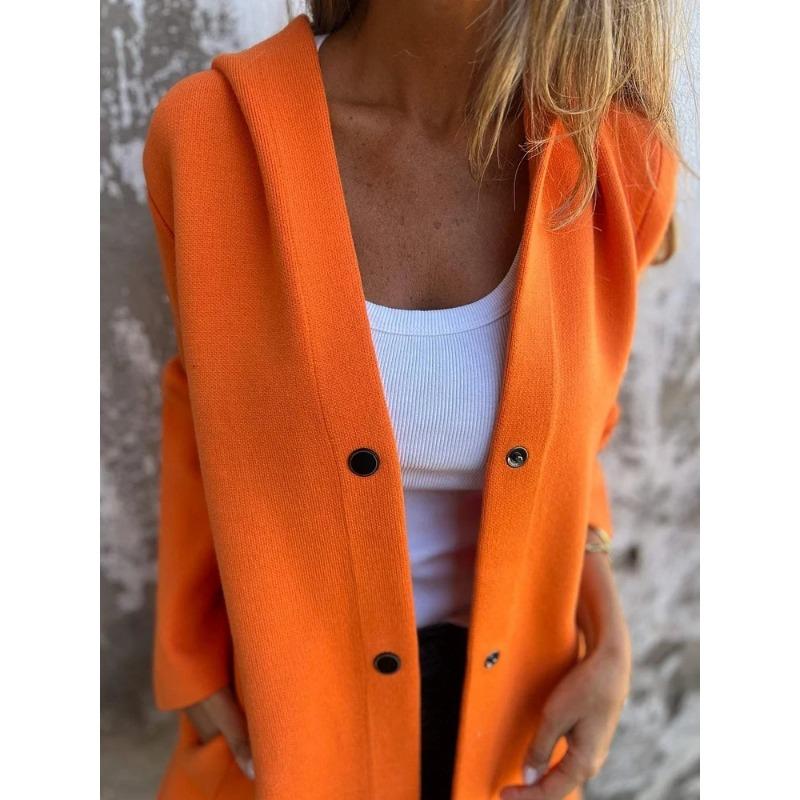 Women Solid Color Hooded Single Breasted Casual Jacket