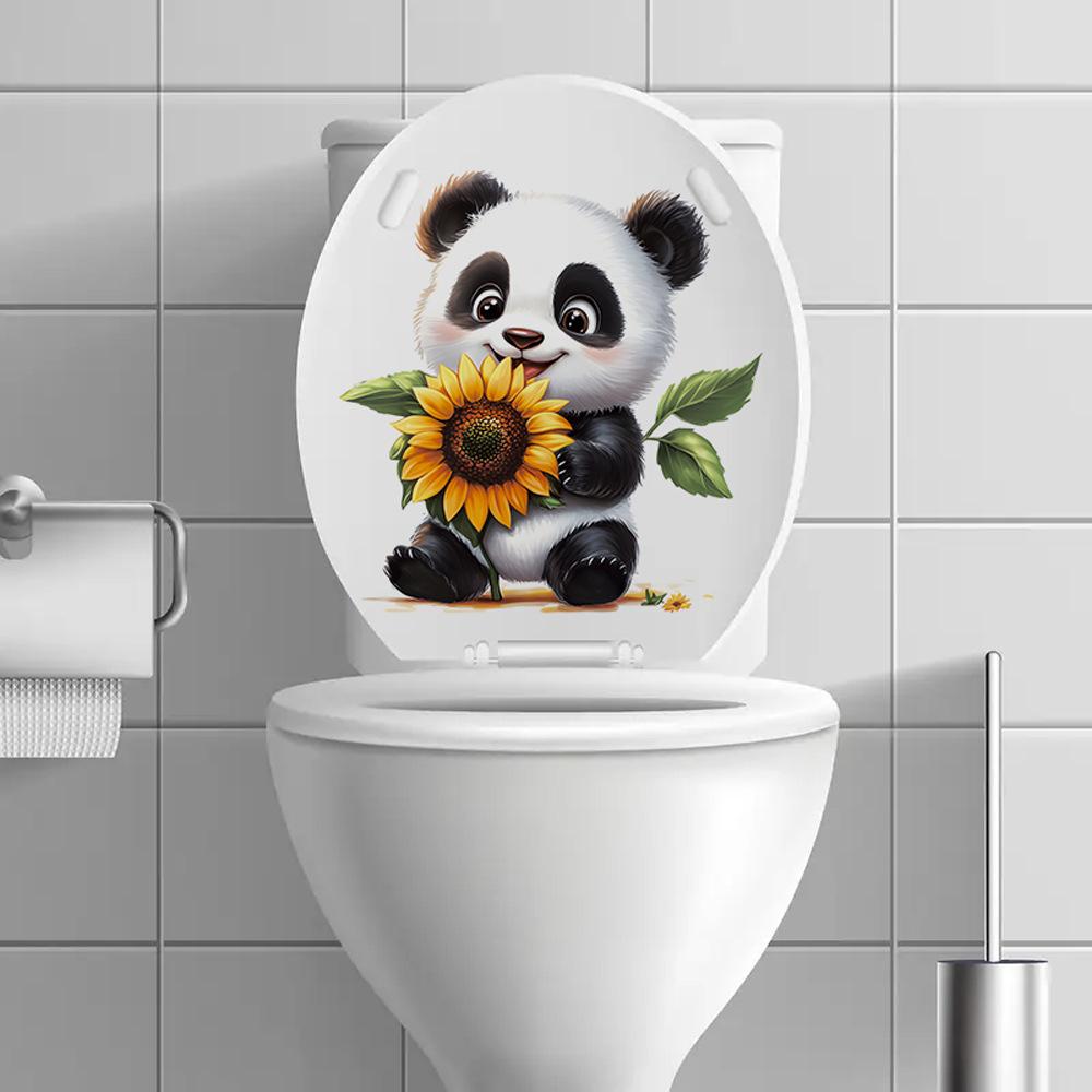 Cute Cartoon Panda Sunflower Toilet Wall Sticker Self-Adhesive Waterproof Removable Bathroom Home Decor Art