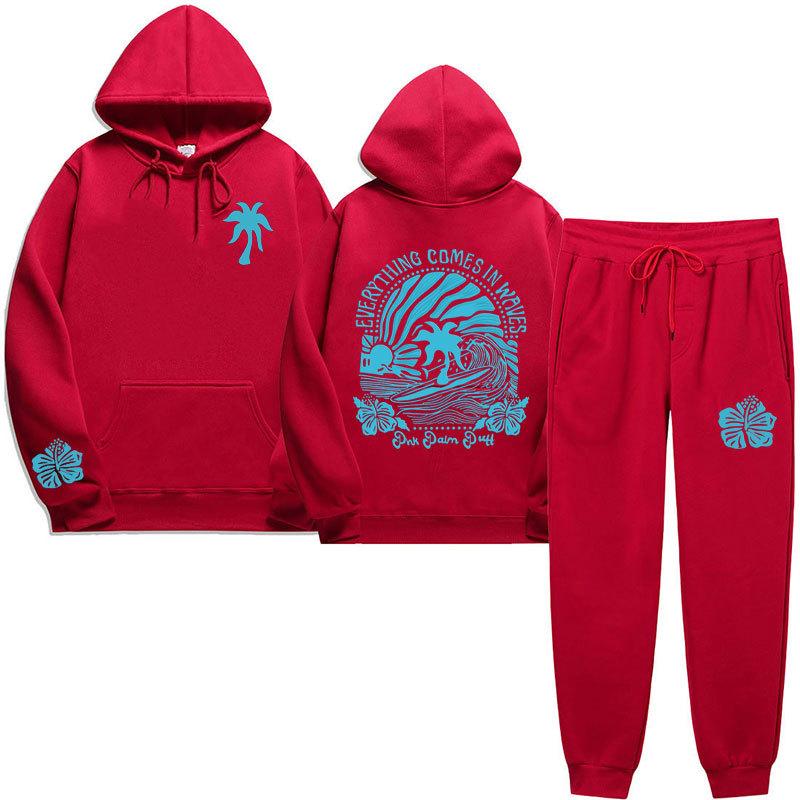 Chasing Sunsets Threaded Peripheral Printing Men's and Women's Sweatshirts Sweatpants Set Hoodie Straight Pants Set
