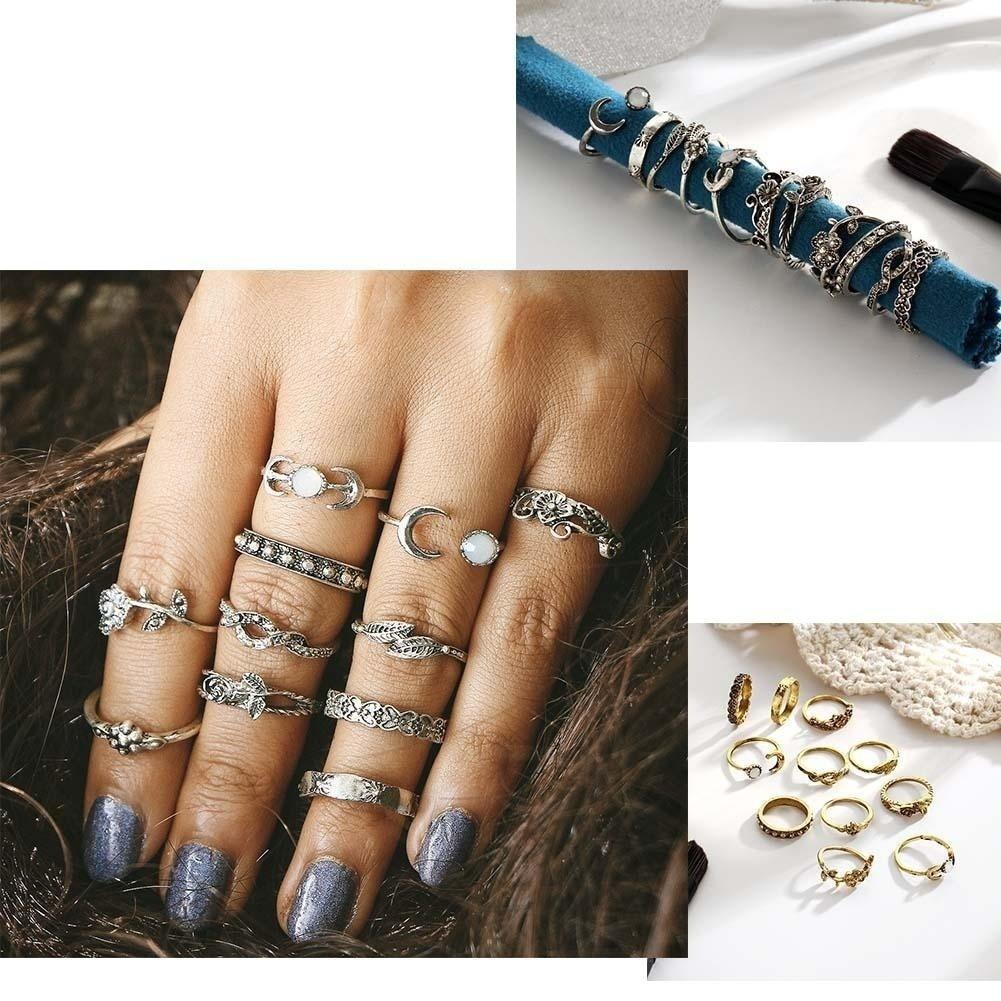 Retro 11Pcs Set Silver Gold Boho Fashion Arrow Moon Midi Finger Knuckle Rings Jewelry