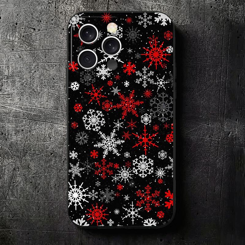 Snow Snowflake Winter Cold Soft Phone Case for iPhone 16 16E 17 Air 15 Pro Max 14 Plus 13 Mini 11 12 7 Black Cover Back Shell