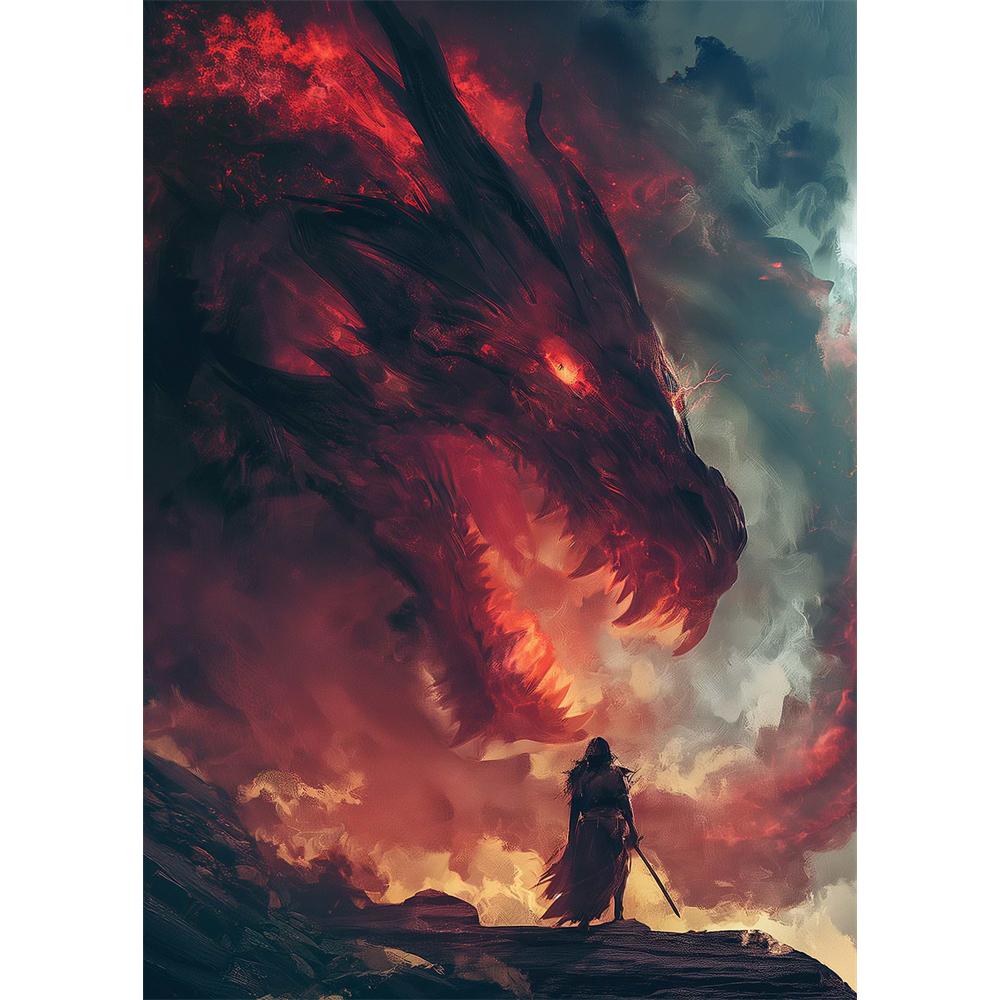 Das Erwachen des mythischen Drachen Diamantmalerei 5D DIY Kunstmuster Druck-Kit Puzzle Leinwand Mosaik-Stickerei Heimdekoration