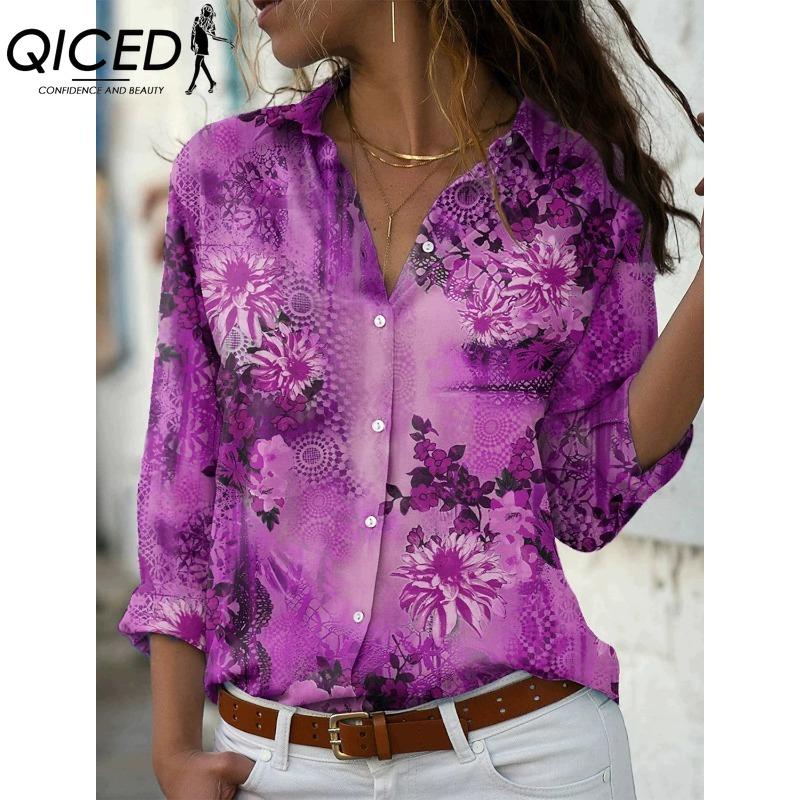 QICED 38 Color Women's Fashion Casual Long Sleeve POLO Neck Blouses & Shirts