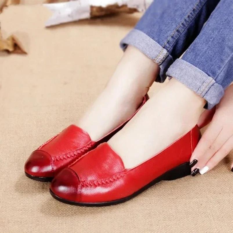 Premium Quality Springtime Fall Women Flats Stylish Genuine Leather Flat Shoes Woman Soft Daily Loafer Shoes Women Shoes
