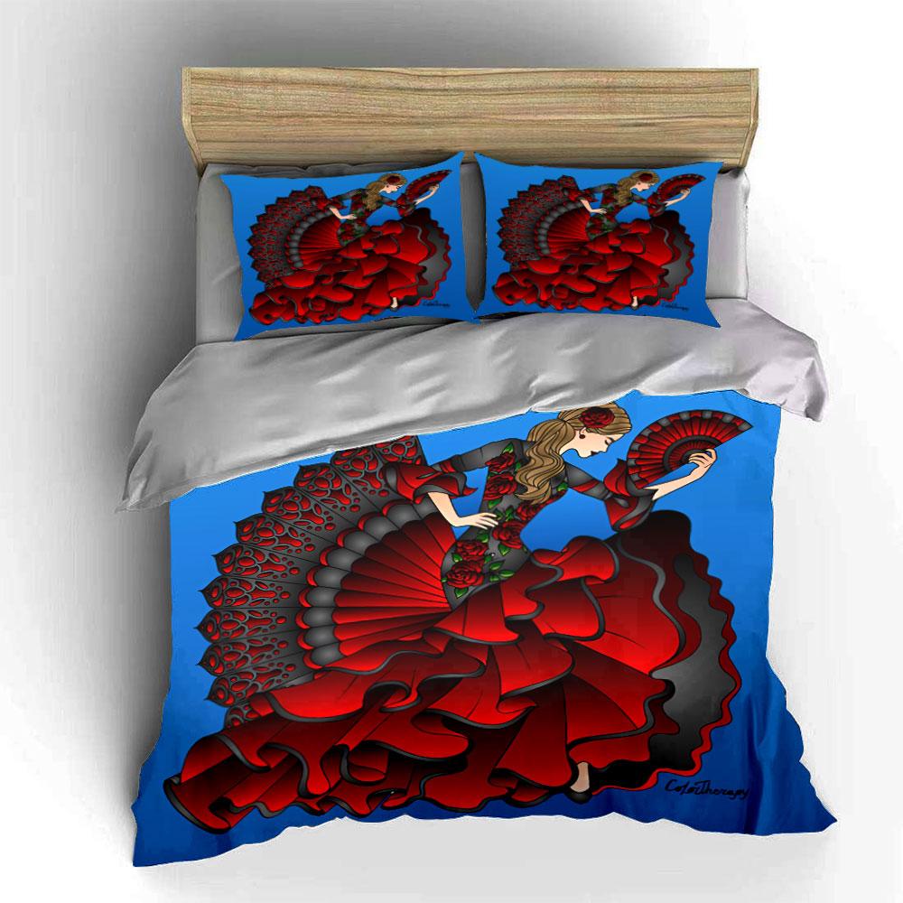 Flamenco Dancer with Fan Bedding Duvet Cover Set Duvet Cover Pillowcases (1*Duvet Cover 2*Pillowcases, without duvet insert)