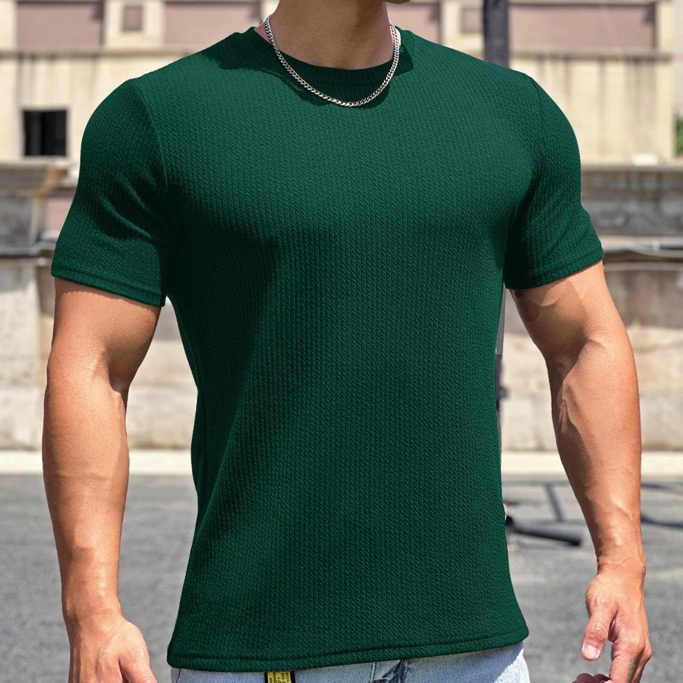 

Мужская летняя модная футболка с круглым вырезом, однотонная спортивная футболка для фитнеса с коротким рукавом 3XL яшмовый