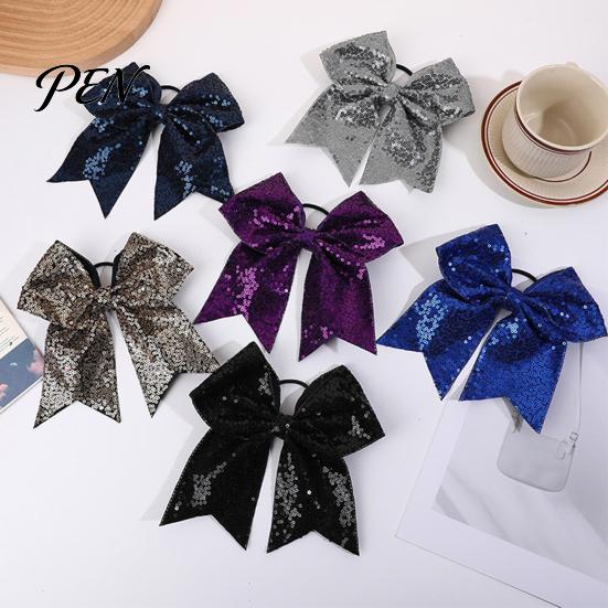 Hair Accessories for Cheer Sequins Bows, Elastic Tie, Large Cheerleading Sequin Bows Band Ponytail Holder, Glitter Scrunchies Women Girls Teens