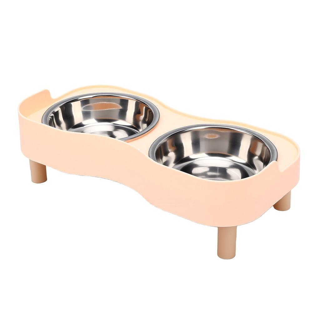 Elevated Dog Bowls Anti Tipping Raised Cat Bowl Stand with 2 Stainless Steel Bowls for UP to 15lbs Pets Pink