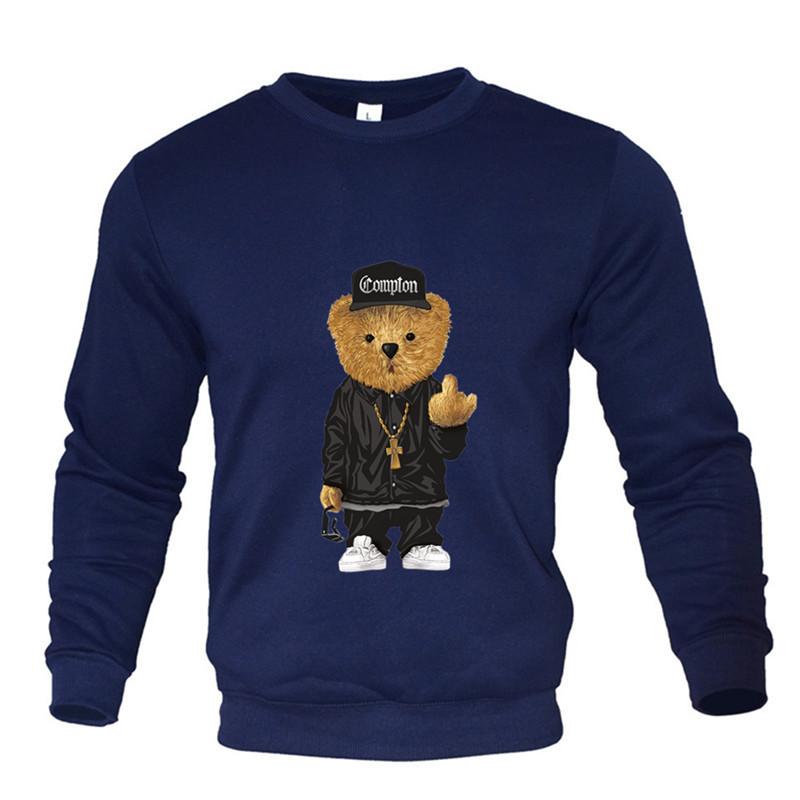 

Свитшоты с круглым вырезом и принтом плюшевого мишки, мужские, с длинным рукавом, повседневная уличная одежда, модные топы, пуловеры и длинные рукава для мужчин XXL темно-синий