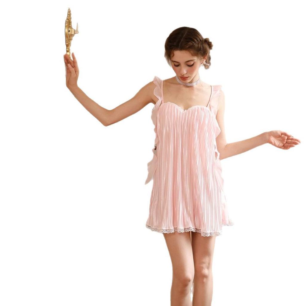Original Ice Silk Pleated Nightgown - Cute Style Pajamas, Sexy Sling Nightwear