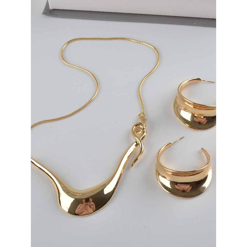 Collana Alla Moda Stile Rame Placcato Oro Argento Bicolore Elegante Moda Esagerato Collana per Clavicola Set di Accessori Orecchini Donna