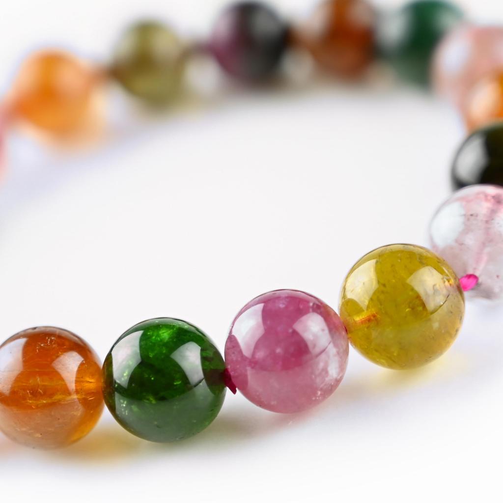 Tourmaline 11mm Inner Natural Power Stone [Eigado] Multi-Colored Bracelet, Beads, Diameter Approx. 17cm, Stone,