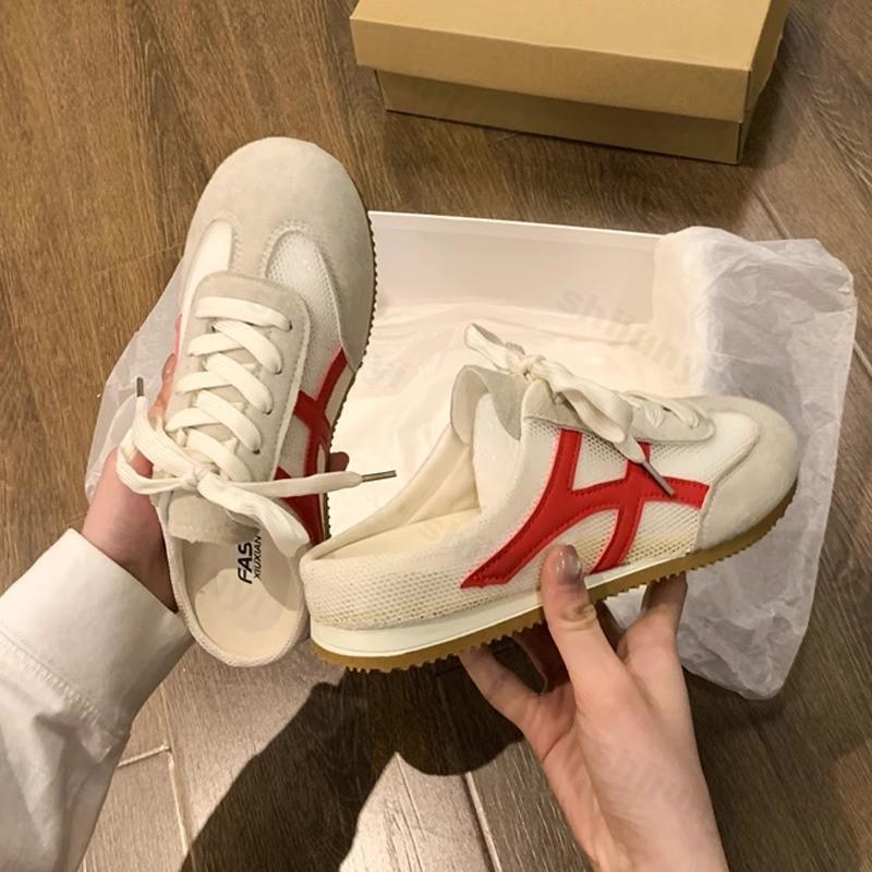 Summer Women Mules Shoes 2025 Sports Round Toe Flat Female Footwear Sneakers Platform Slip On Fashion Comfortable Half Slippers
