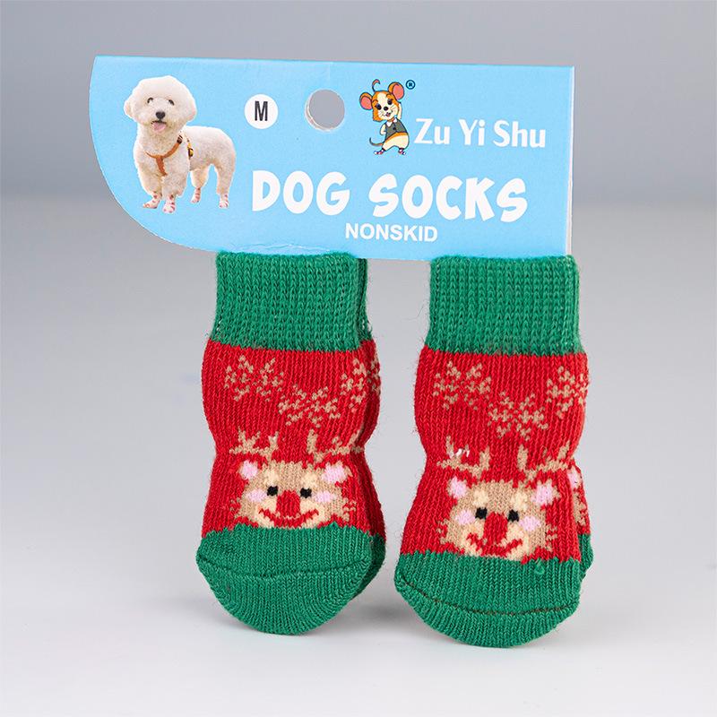 Julstrumpor och skor för husdjur: Halkfria julstrumpor med jultomte-, ren- och snögubbedesign för små hundar