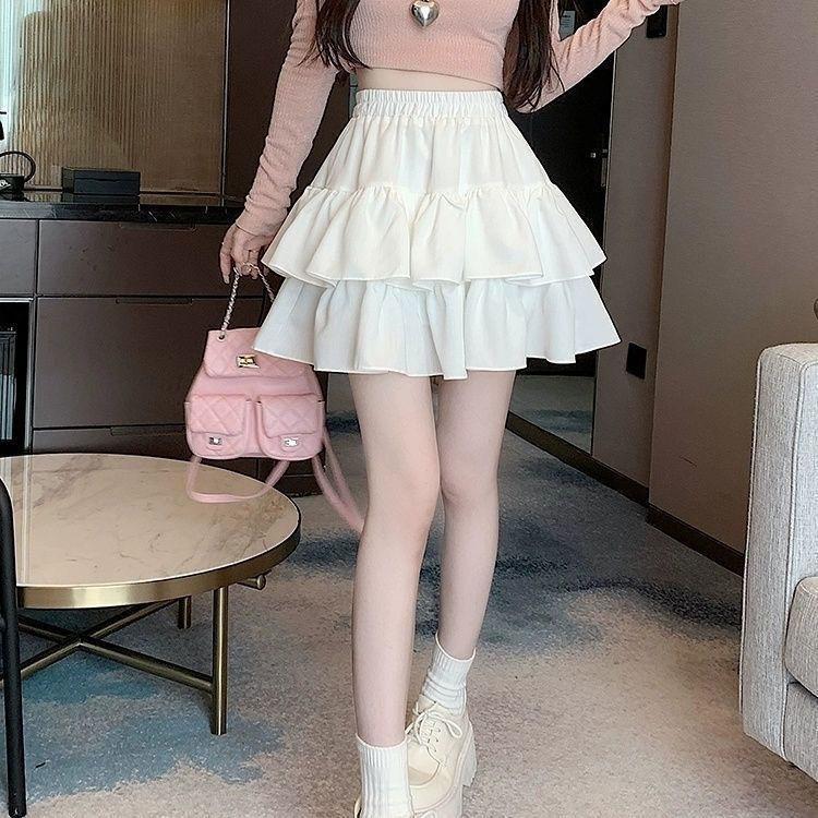 Summer Kawaii White Ruflles Skirt Women Fashion Slim Fit Chiffon Mini Skirts Giris Y2k All Match Elastic High Waist Black Skirt