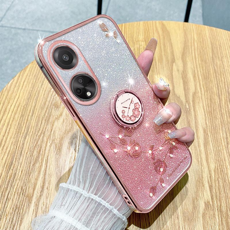 KADEM For Oppo A58 4G Phone Cover Case Glitter Ring Kickstand TPU Phone Shell