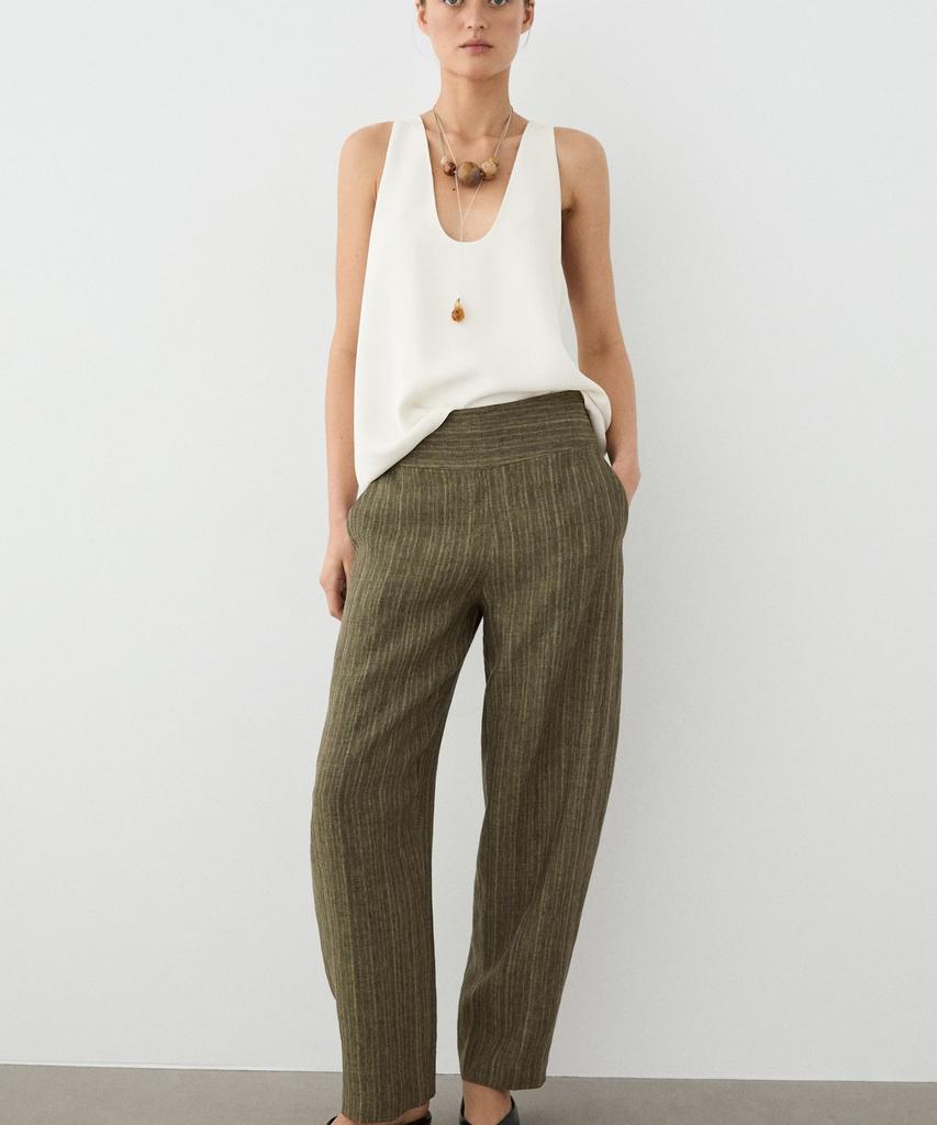Masimodutti Corset Belt Detail Total Look Linen Pants