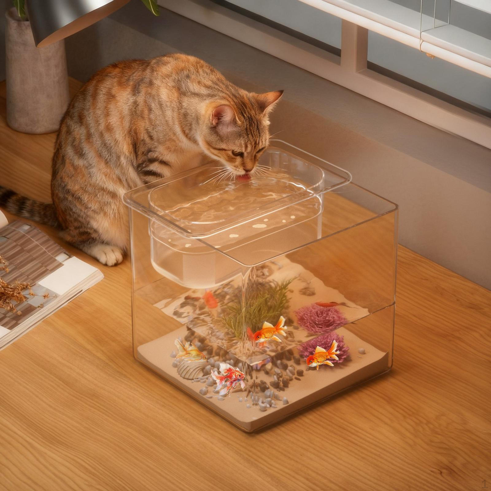 

2-in-1 Aquarium/Cat Water , Miniature Landscape, Easy to Maintain, Ideal Gift, Decoration, Half bowl