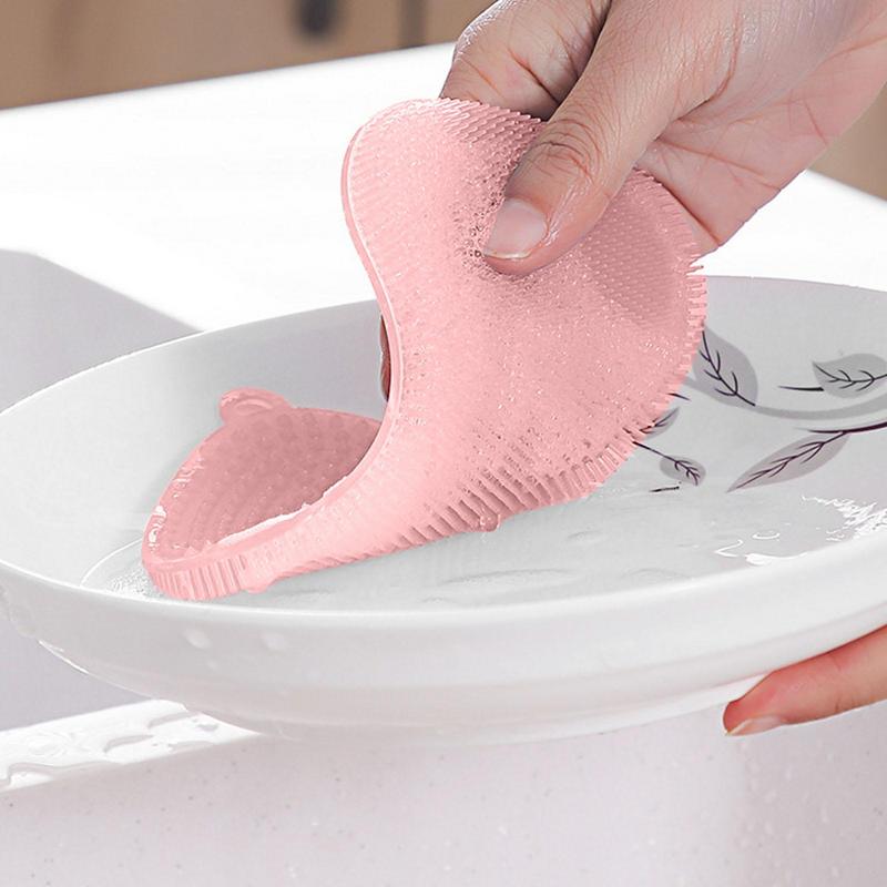 1pcs Kitchen Cleaning Brush Washing Cleaning Brushes Pot Pan Sponge Scrubber Fruit Vegetable Dish Silicone Dishwashing Brush