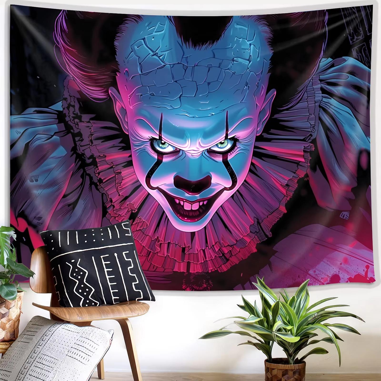 

VIKAMA Creepy Clown Tapestry Bloody Tears Living Room AudioVisual Room Decoration Dark System Horror Theme Tapestry 74x94cm(29x37in)