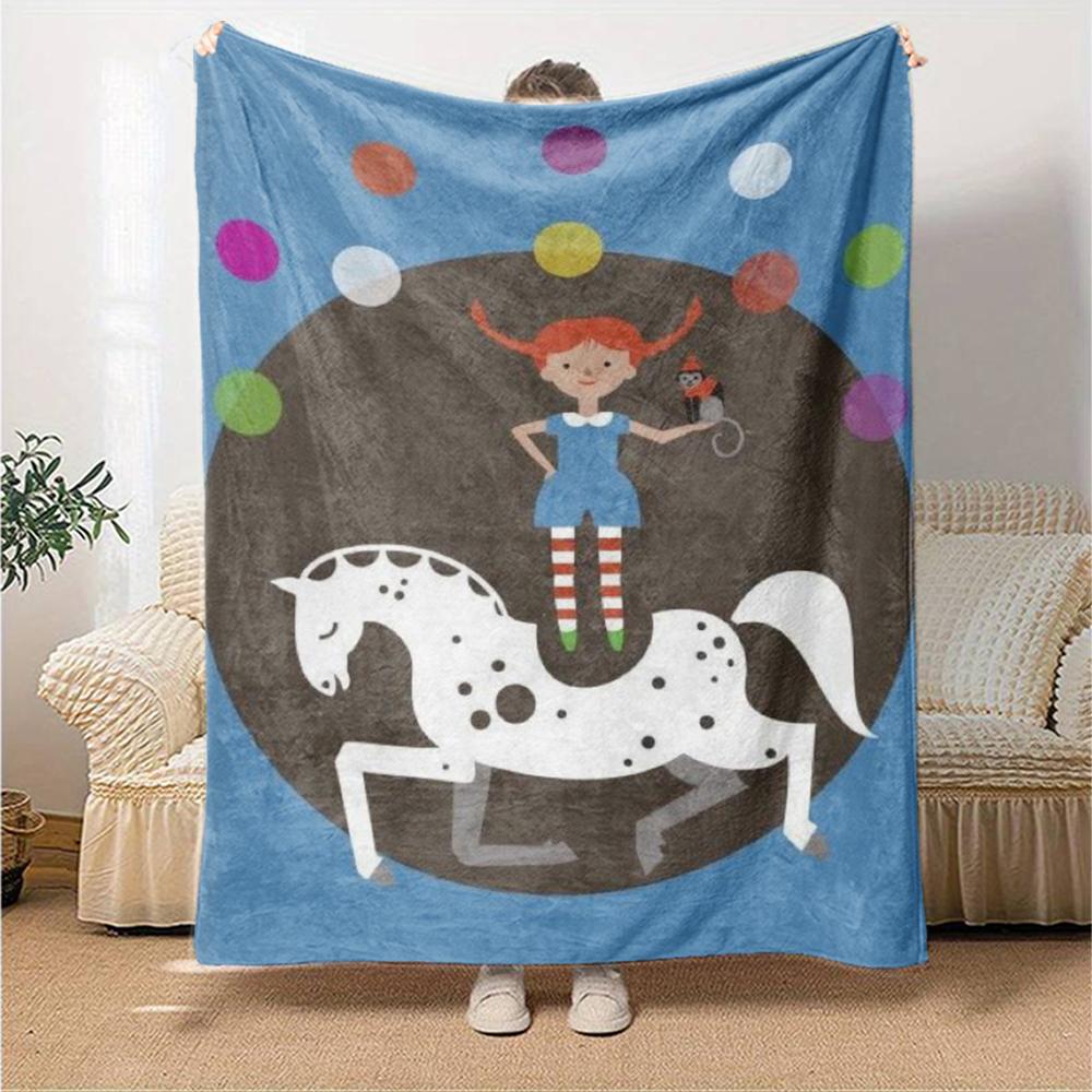 Coperta Stampata a Tema Pippi Calzelunghe - Perfetta per Divano, Letto, Viaggi e Uso all'Aperto | Lavabile in Lavatrice, Accogliente e Durevole.