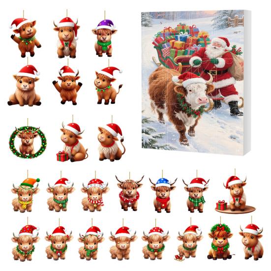 Scottish Highland Cow Advent Calendar Christmas 24 Days Funny Cow Countdown 2D Design Holiday