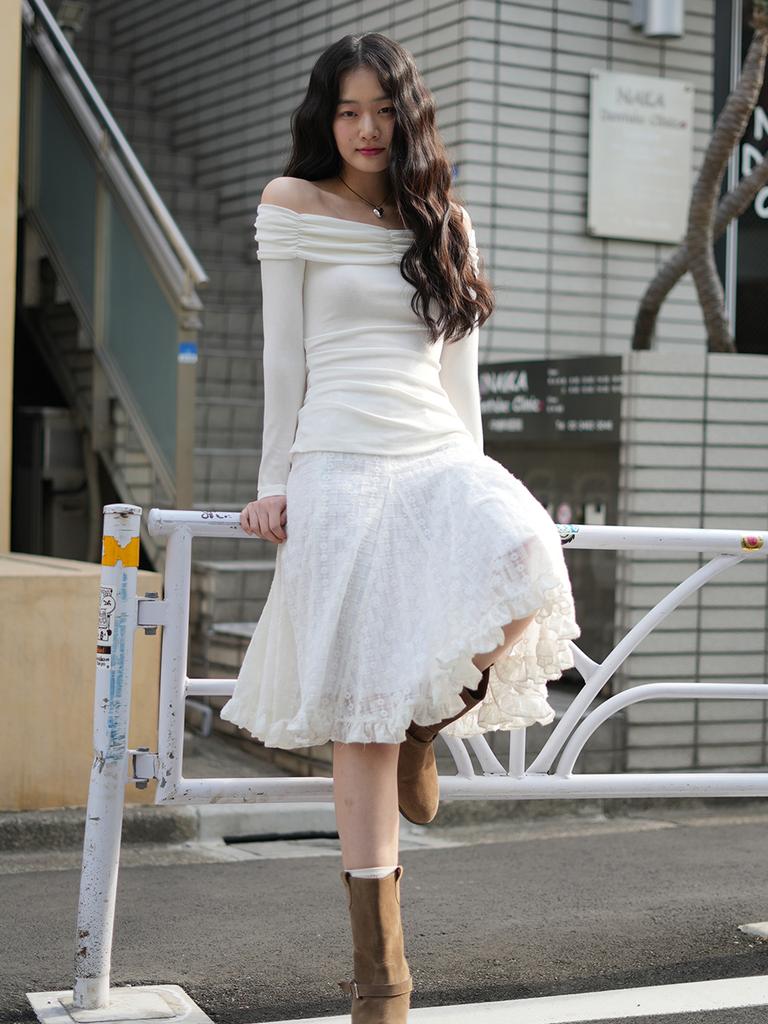 Laengaenlu Clovi Midi Lace Skirt(Clovi)_Ivory