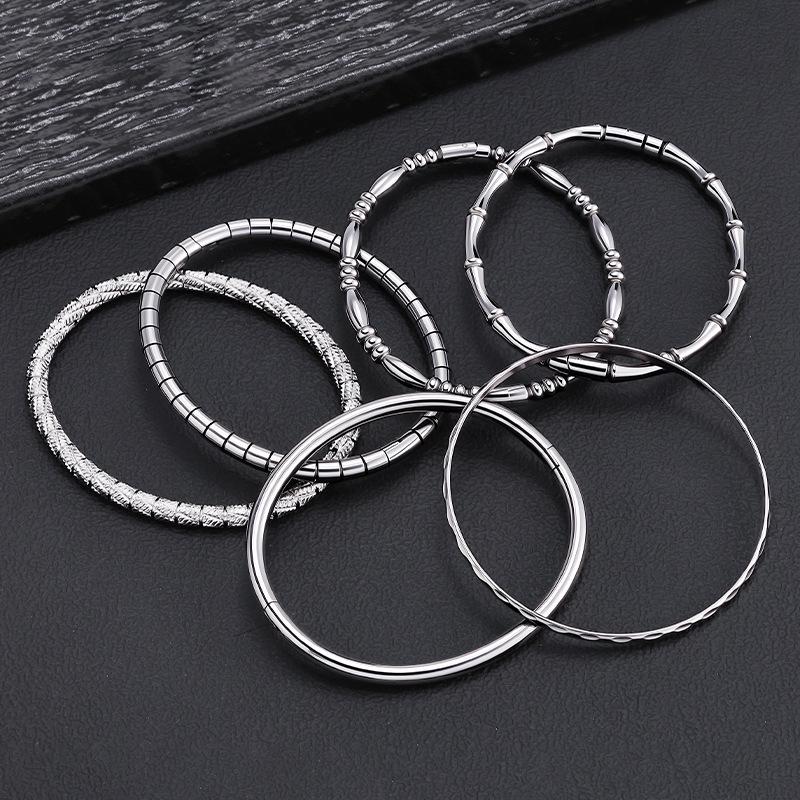 Stainless Steel Bamboo Joint Bangle: European & American Retro Titanium Bracelet