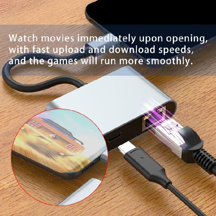 Lightweight Ethernet Converter USB C to RJ45 Adapter with Gigabit Speed and Double USB Port Wide Use PD60W Charging