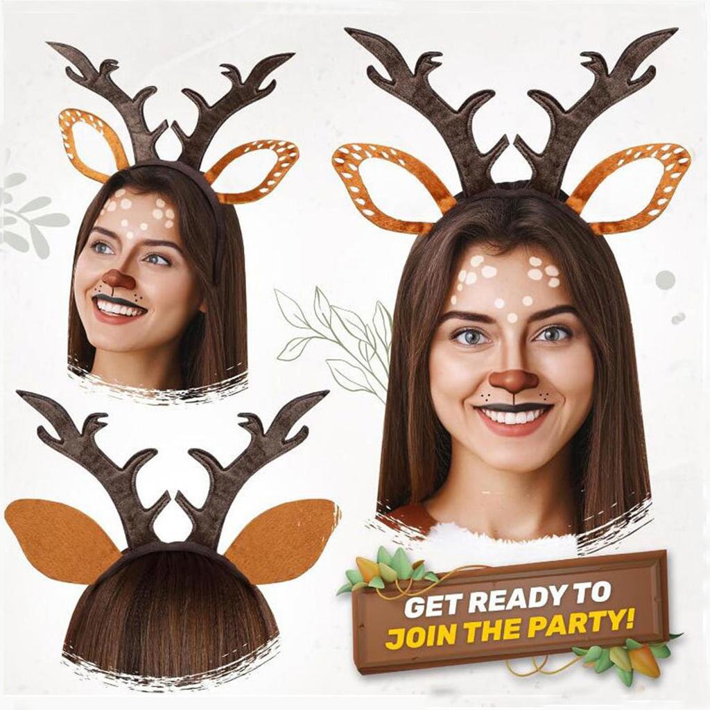 Christmas Reindeer Headband with Realistic Antlers Animal Ears Hair Band for Girls Christmas Party Cosplay Costume Accessories