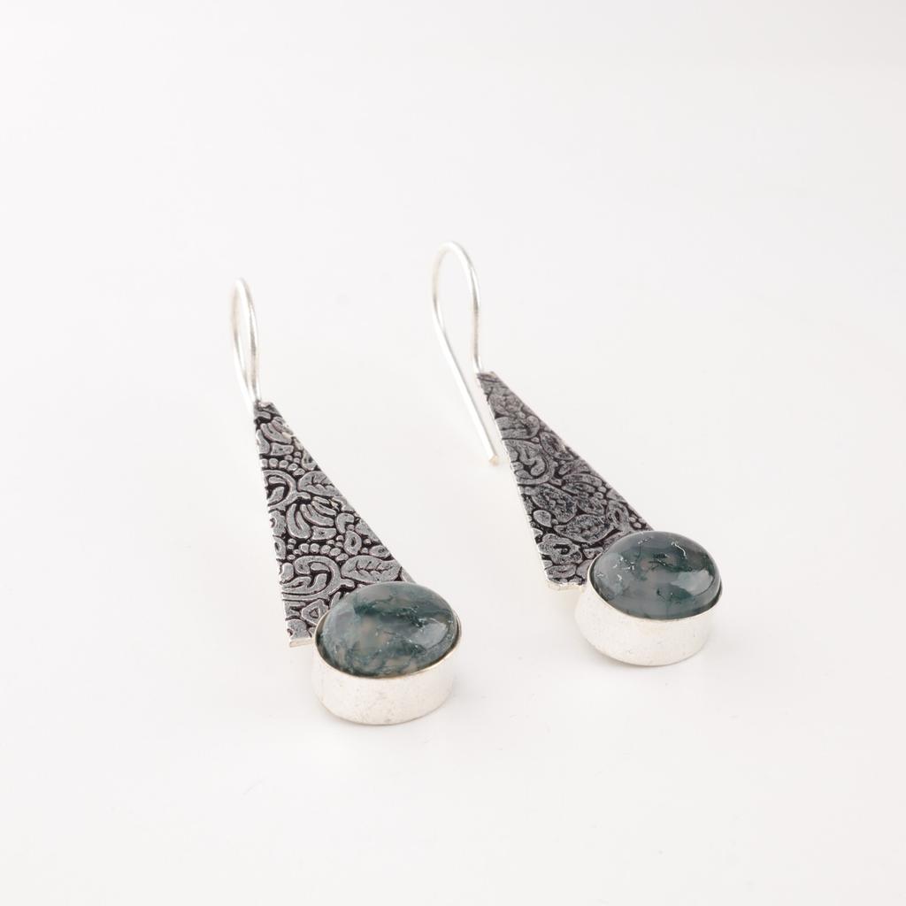Natural Moss Agate 925 Sterling Silver Jewelry Handmade Earrings 1.9" For Women EE-165-29