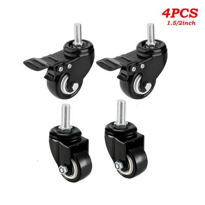 4Pcs Heavy Duty 1.5"/2" Rodas giratórias Rodízios Haste rosqueada com freio Carrinho Móveis Rodízio M8/M10 Haste rosqueada