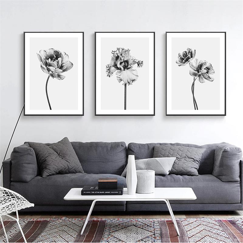 Wall Art Canvas Painting Bloom Peony Black White Flower Nordic Minimalist Posters And Prints Wall Pictures for Living Room Decor